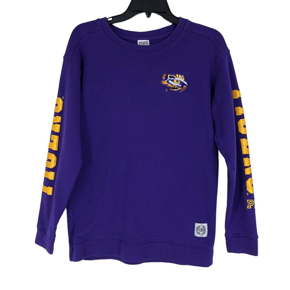 Victoria's Secret Pink & LSU Tiger Collaborative Sweatshirt Purple & Gold sz S